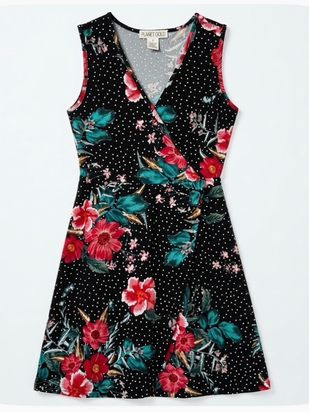 PLANET GOLD Floral Dress, Juniors Small, Black Red
